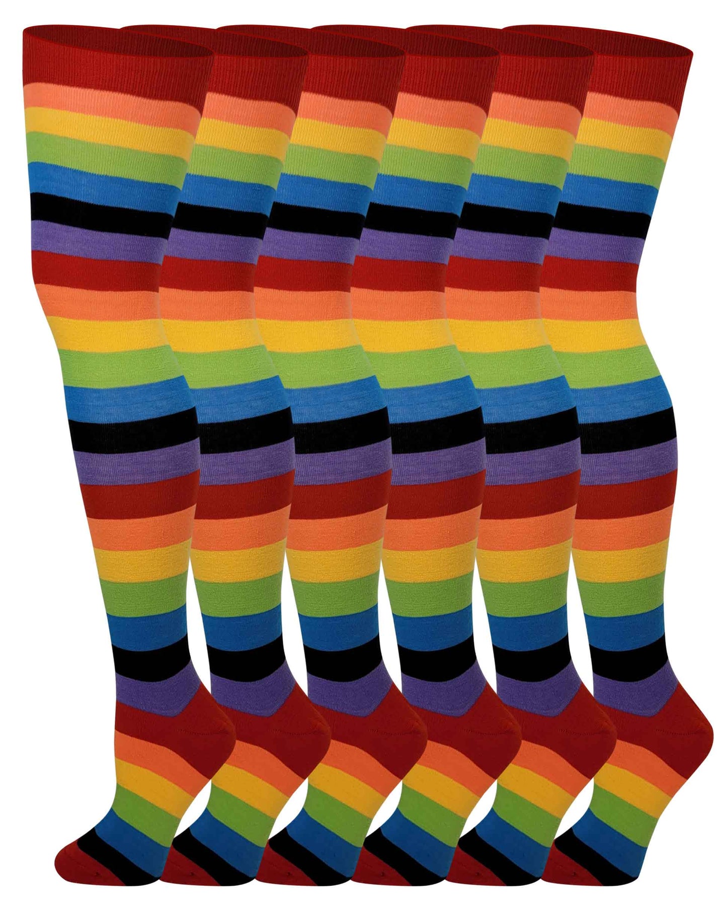 Thigh High Over the Knee Socks | Classic Rainbow Wide Stripes | Women (6 Pairs)