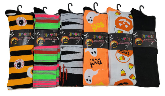 Women 6 pairs Halloween Design Thigh High Over the Knee Socks