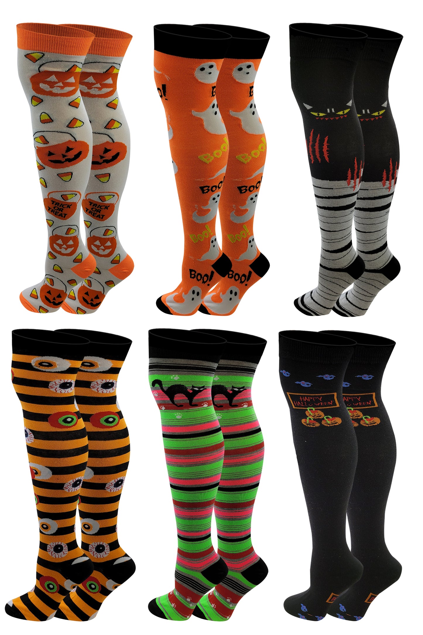 Women 6 pairs Halloween Design Thigh High Over the Knee Socks