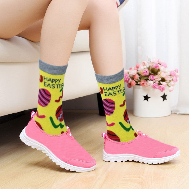 Women 6 Pairs Pack Happy Easter Novelty Crew Socks