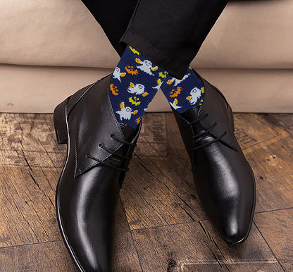 Men wearing Halloween dress socks at the office